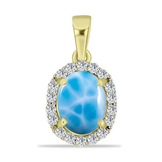 Colgante de Plata Bañada en Oro con Larimar y Topacio Blanco