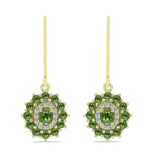 Pendientes de Plata Bañada en Oro con Zafiro Verde y Topacio Blanco