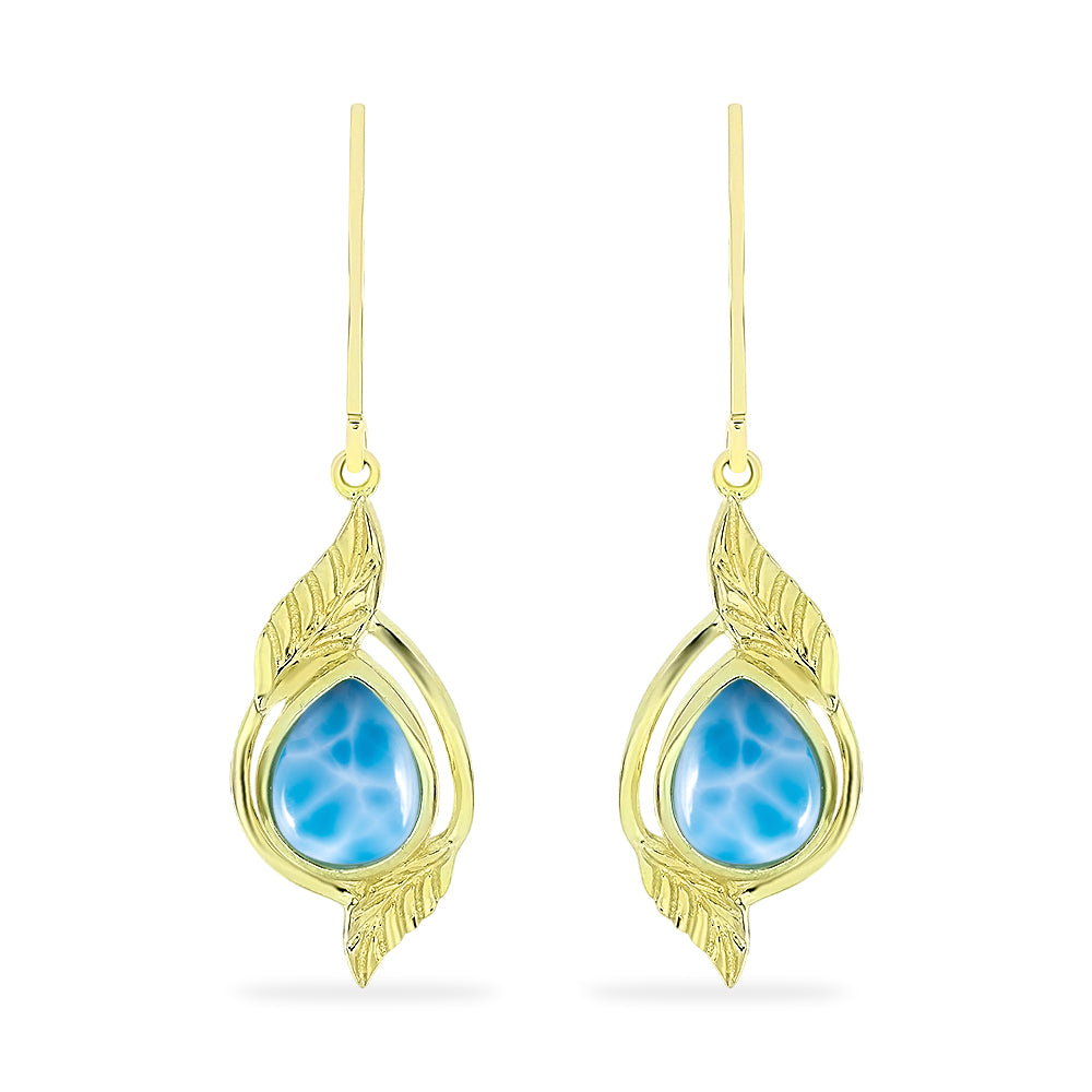 Pendientes de Plata Bañada en Oro con Larimar