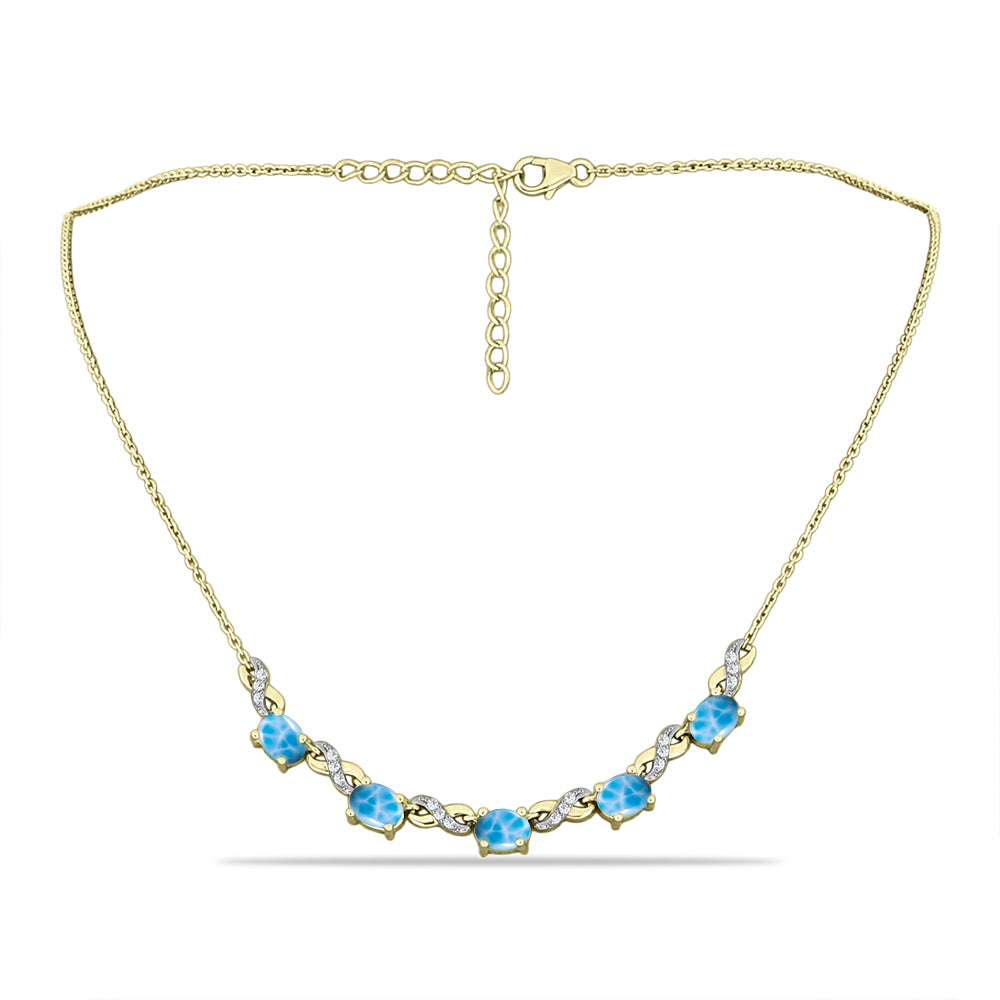 Collar de Plata Bañada en Oro con Larimar y Topacio Blanco 1 