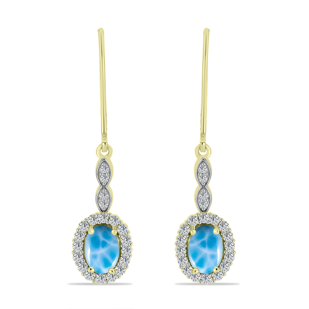 Pendientes de Plata Bañada en Oro con Larimar y Topacio Blanco
