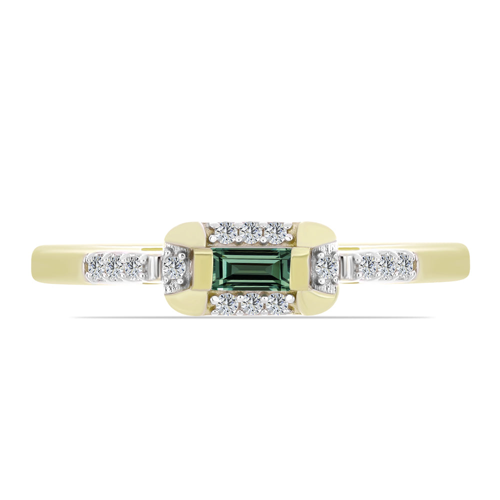 Anillo de Plata Bañada en Oro con Zafiro Verde y Topacio Blanco 1 
