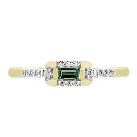 Anillo de Plata Bañada en Oro con Zafiro Verde y Topacio Blanco