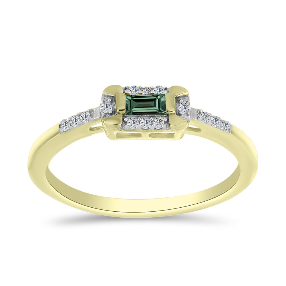 Anillo de Plata Bañada en Oro con Zafiro Verde y Topacio Blanco