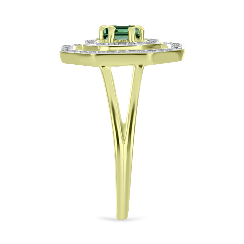 Anillo de Plata Bañada en Oro con Turmalina Verde y Topacio Blanco 4 