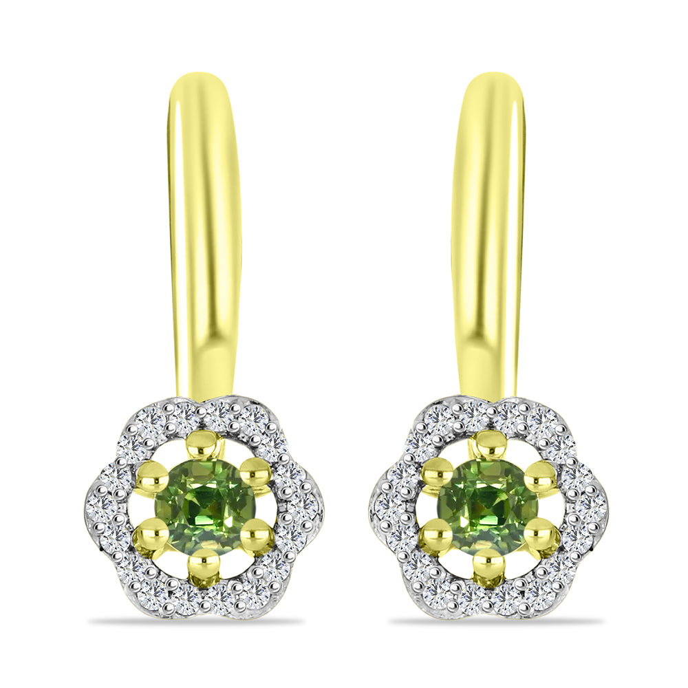 Pendientes de Plata Bañada en Oro con Zafiro Verde y Topacio Blanco 1 
