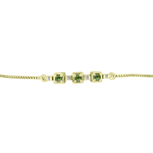 Pulsera de Plata Bañada en Oro con Zafiro Verde y Topacio Blanco