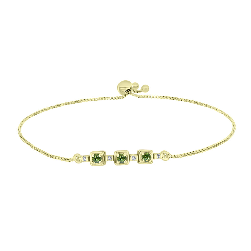 Pulsera de Plata Bañada en Oro con Zafiro Verde y Topacio Blanco 1 