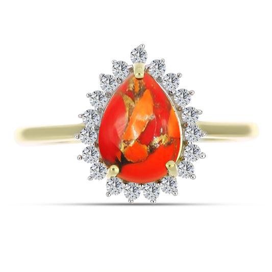 Anillo de Plata Bañada en Oro con Turquesa de Mohave y Topacio Blanco
