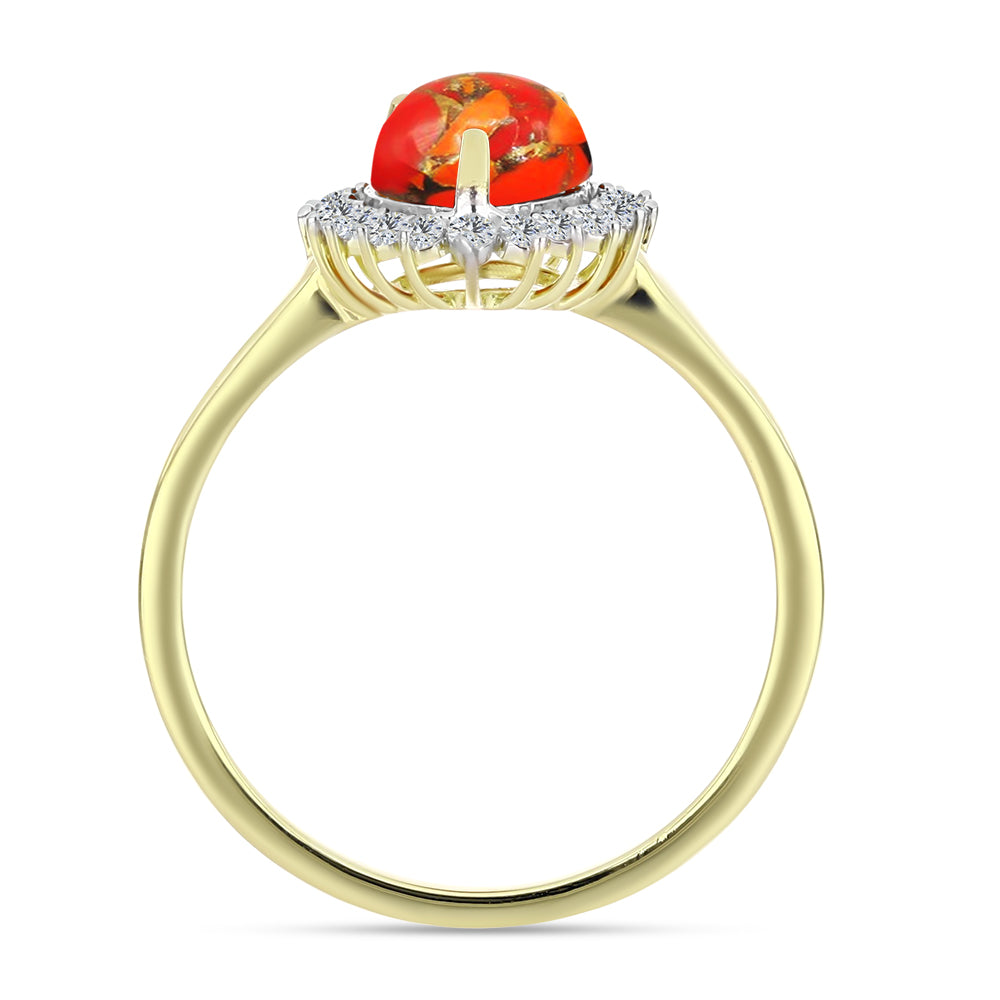 Anillo de Plata Bañada en Oro con Turquesa de Mohave y Topacio Blanco 2 