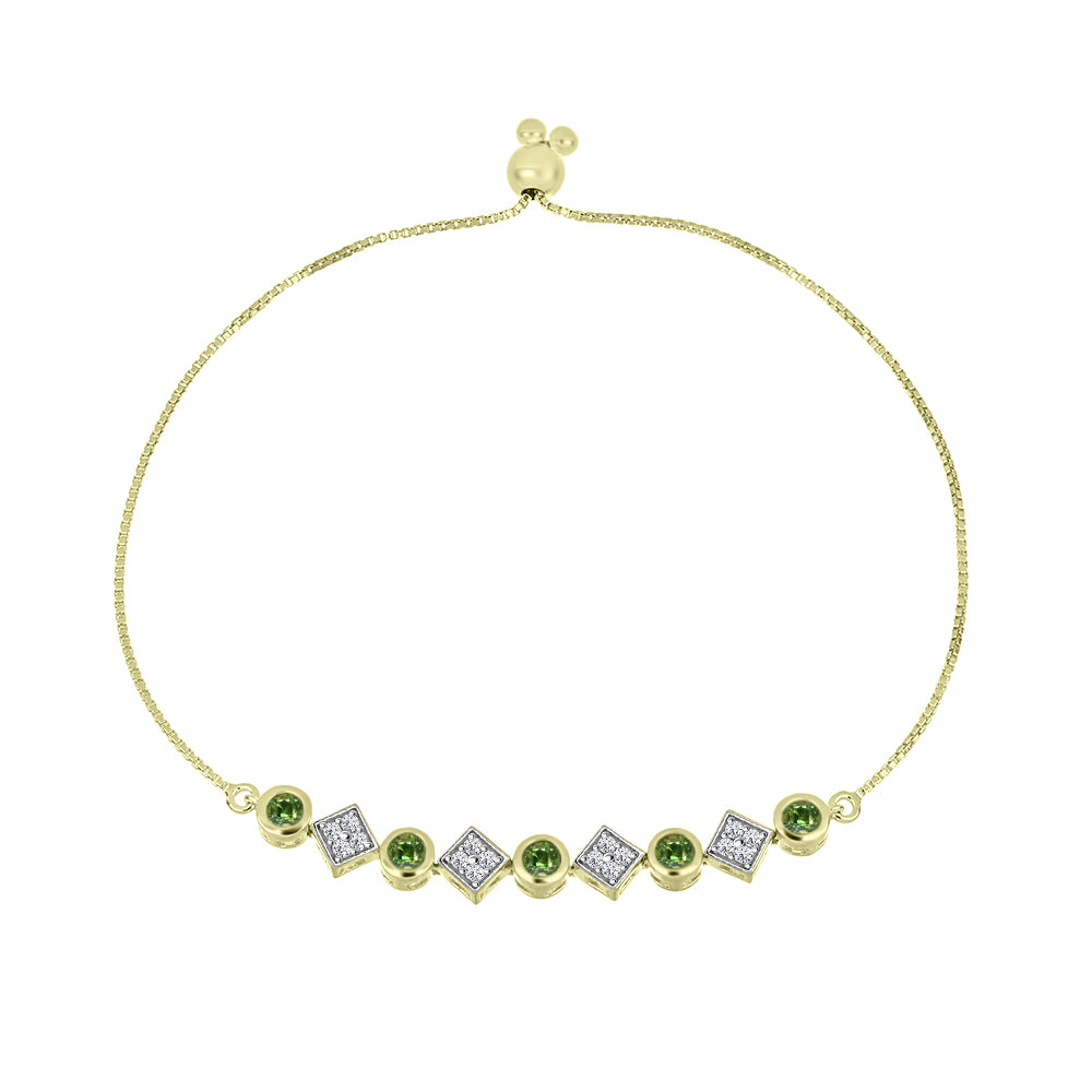 Pulsera de Plata Bañada en Oro con Zafiro Verde y Topacio Blanco