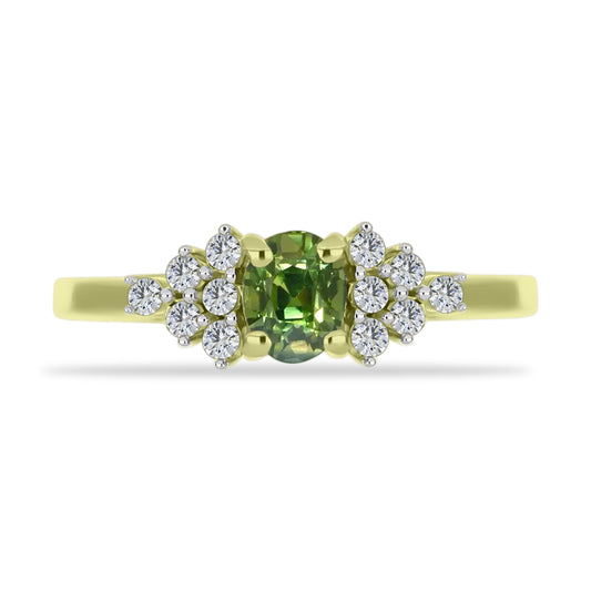 Anillo de Plata Bañada en Oro con Zafiro Verde y Topacio Blanco
