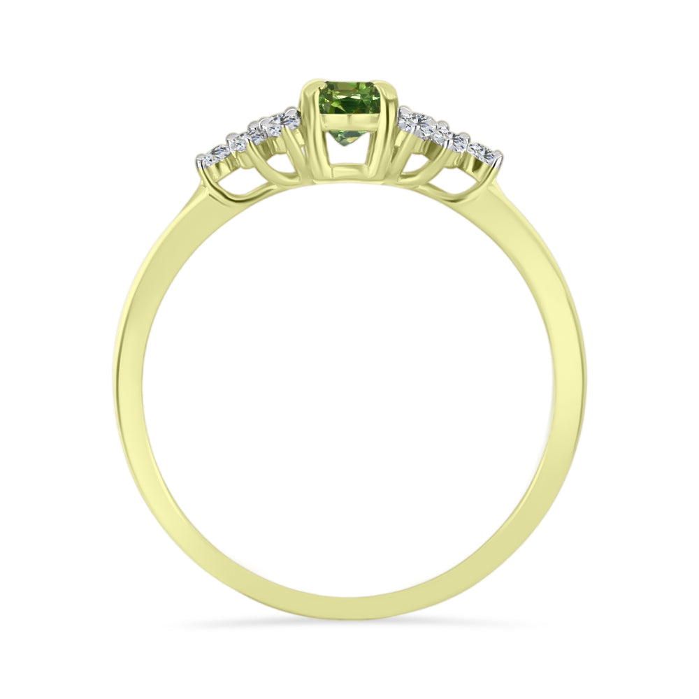 Anillo de Plata Bañada en Oro con Zafiro Verde y Topacio Blanco