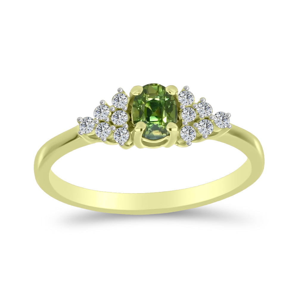 Anillo de Plata Bañada en Oro con Zafiro Verde y Topacio Blanco 3 