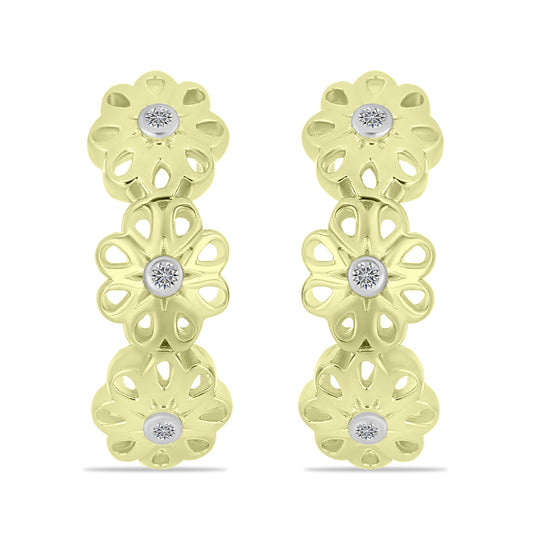 Pendientes de Plata Bañada en Oro con Diamante blanco