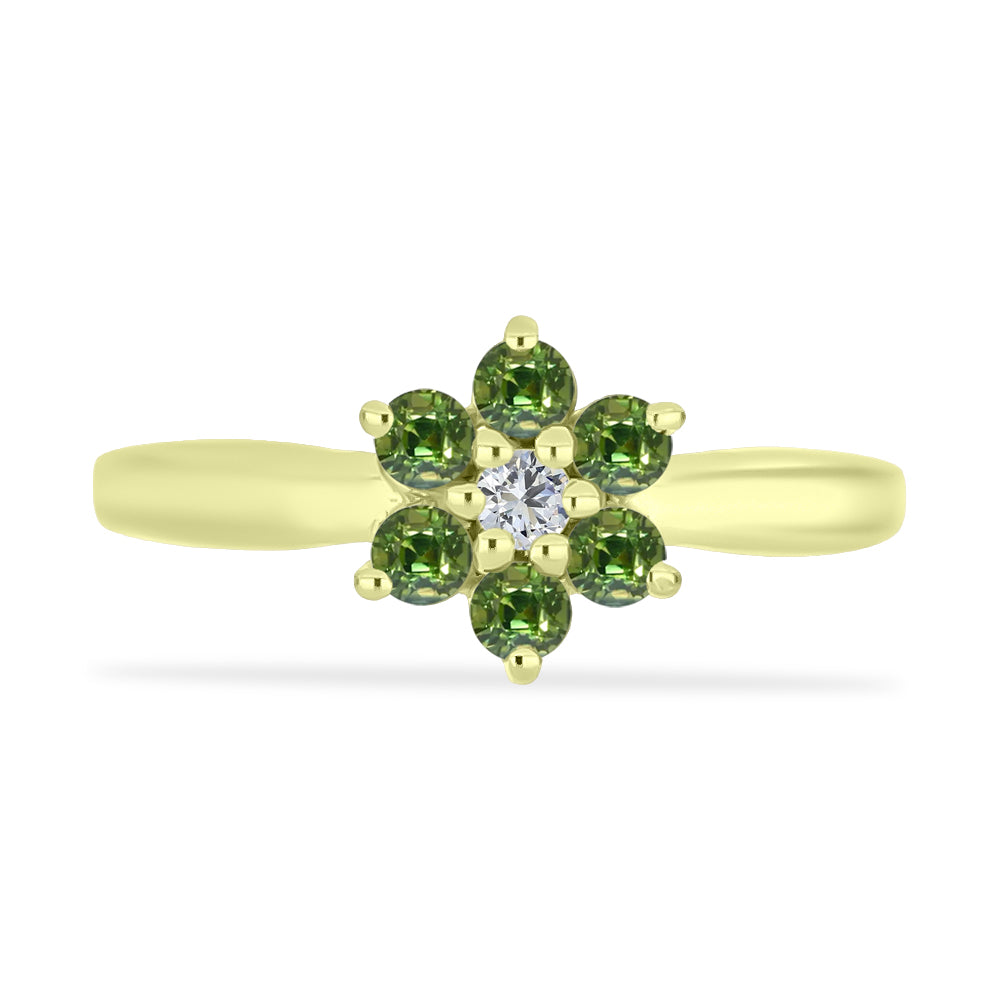 Anillo de Plata Bañada en Oro con Zafiro Verde y Topacio Blanco 1 