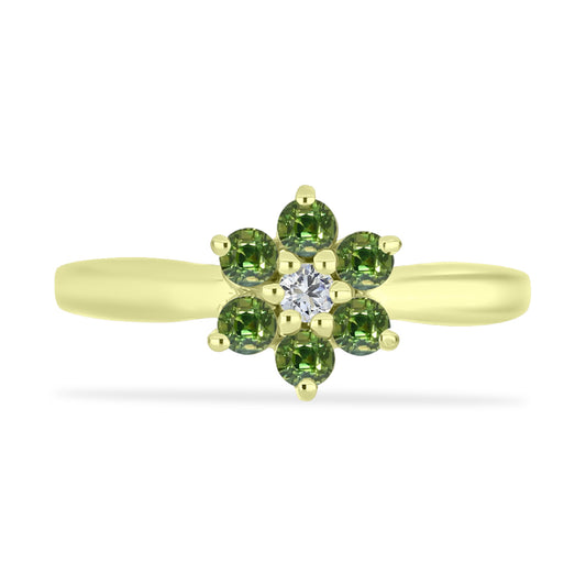 Anillo de Plata Bañada en Oro con Zafiro Verde y Topacio Blanco