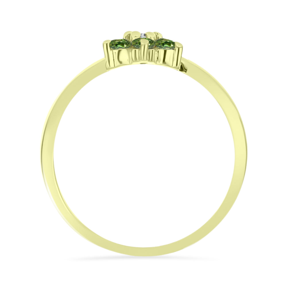 Anillo de Plata Bañada en Oro con Zafiro Verde y Topacio Blanco