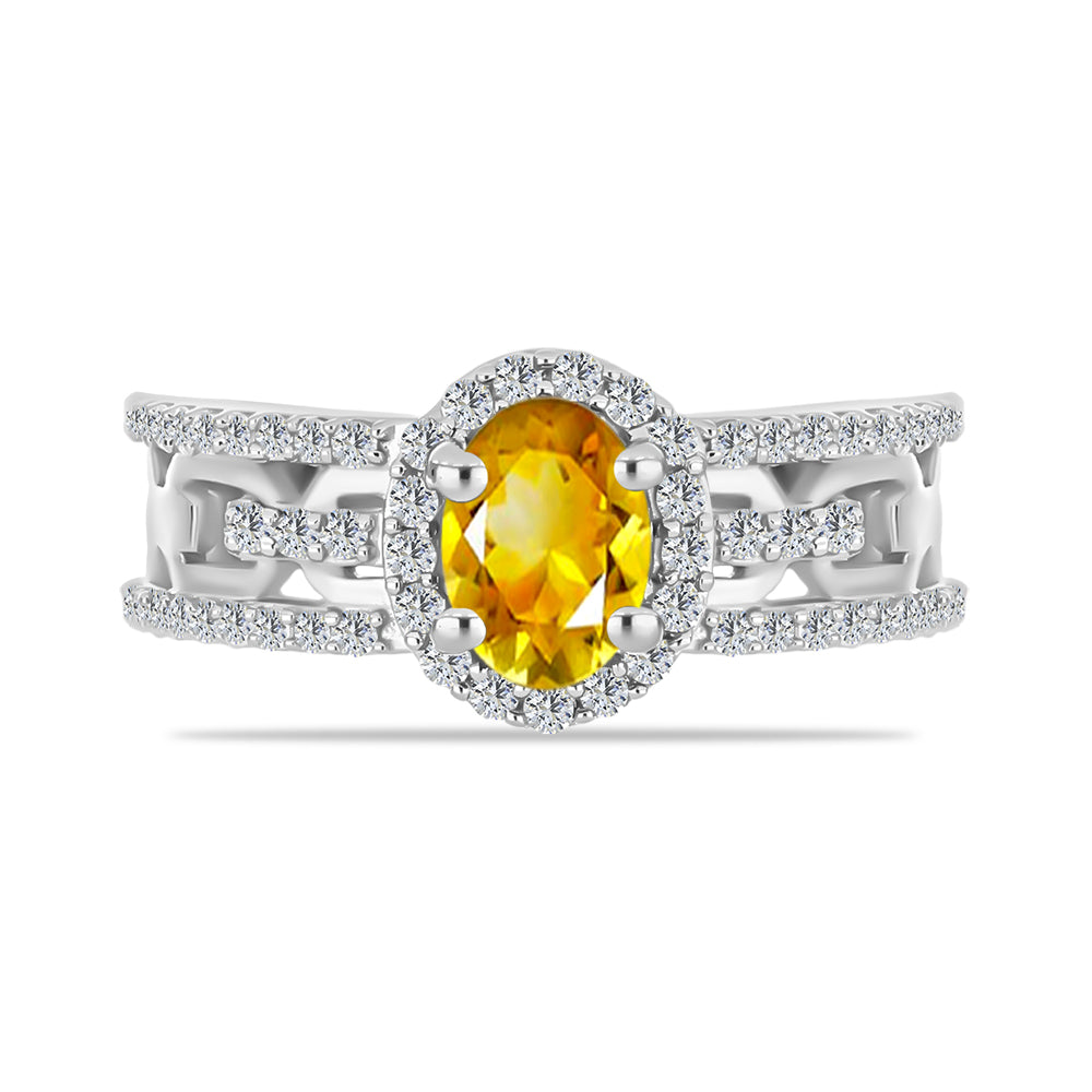 Anillo de Plata con Citrino de Río del Oro y Topacio Blanco