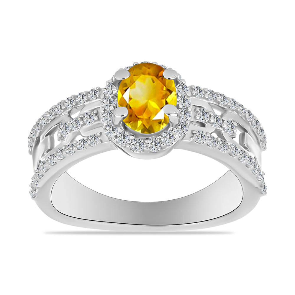 Anillo de Plata con Citrino de Río del Oro y Topacio Blanco