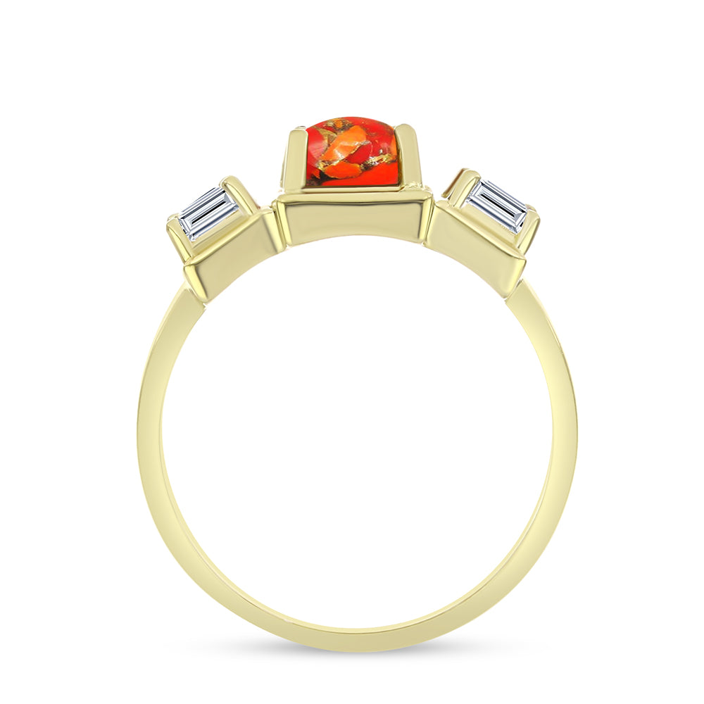 Anillo de Plata Bañada en Oro con Turquesa de Mohave y Topacio Blanco 2 