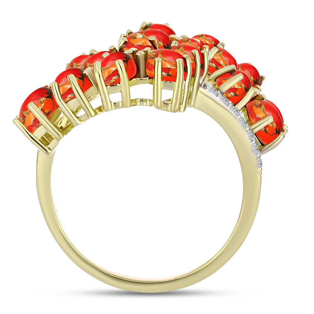 Anillo de Plata Bañada en Oro con Turquesa de Mohave y Granate Barton