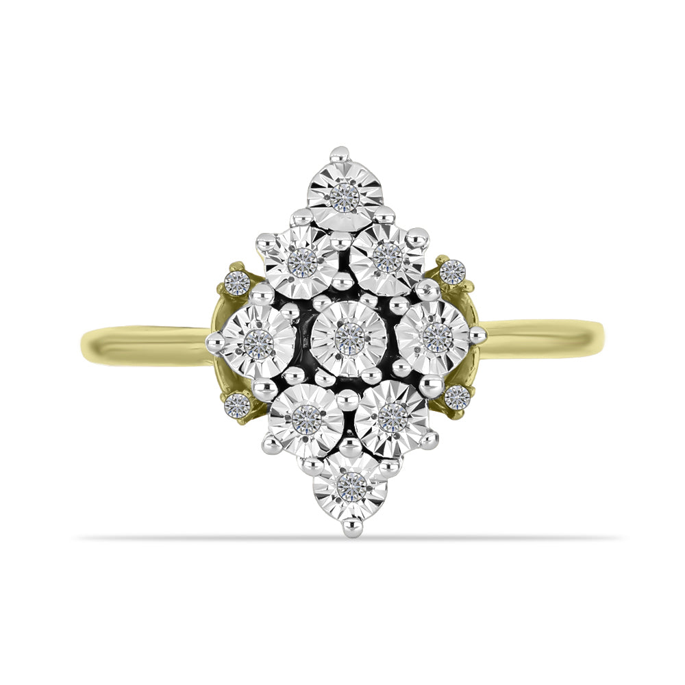 Anillo de Plata Bañada en Oro con Diamante blanco y Topacio Blanco