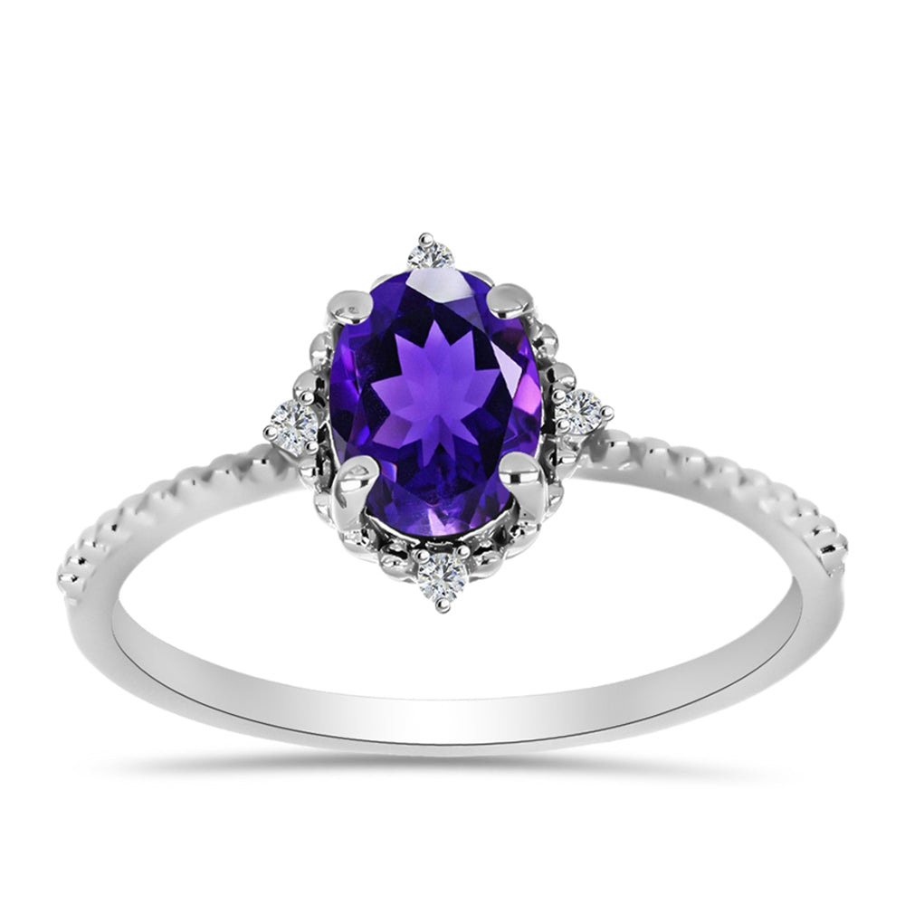 Anillo de Plata con Amatista de Marruecos y Topacio Blanco 7 