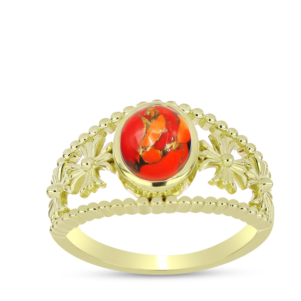 Anillo de Plata Bañada en Oro con Turquesa de Mohave