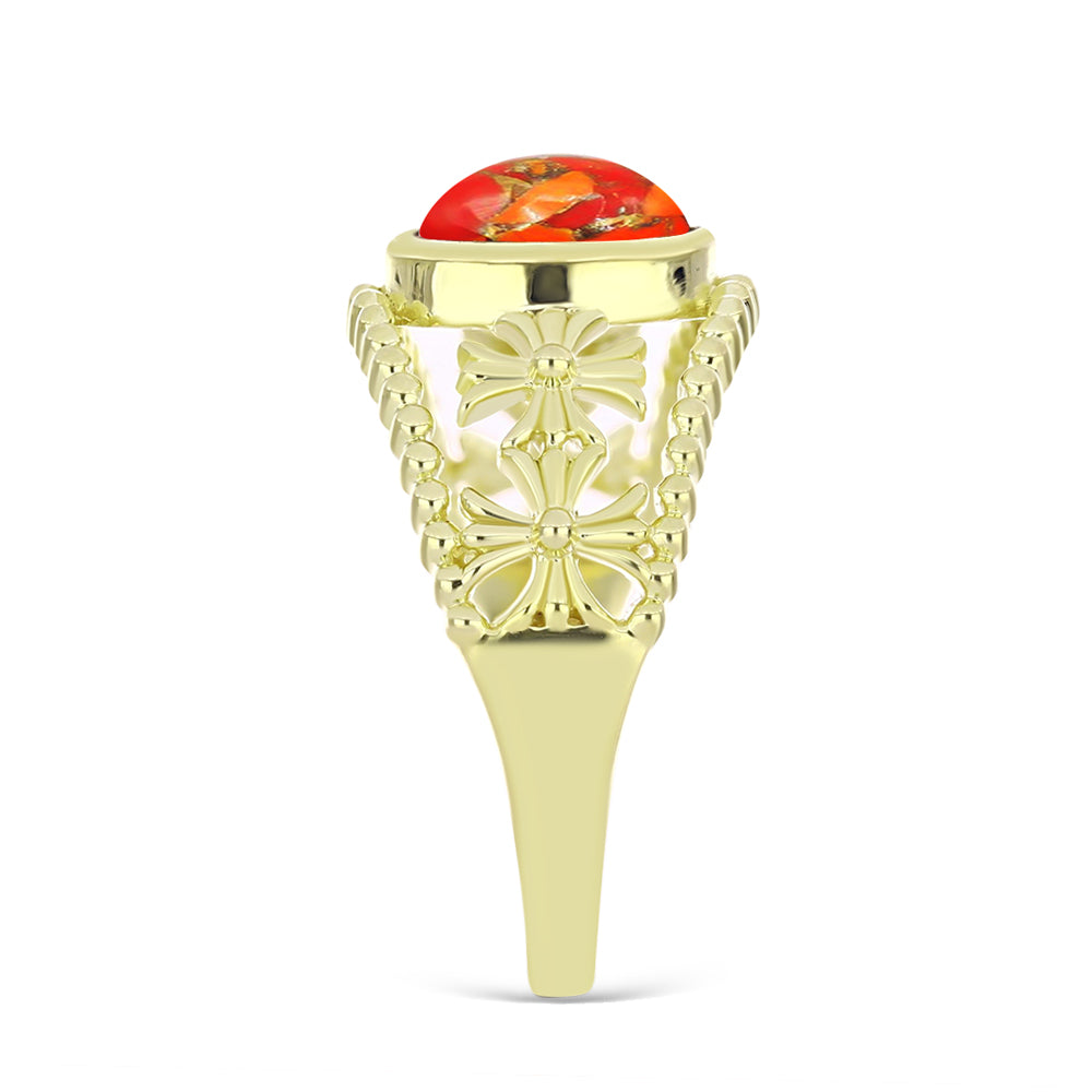 Anillo de Plata Bañada en Oro con Turquesa de Mohave 4 