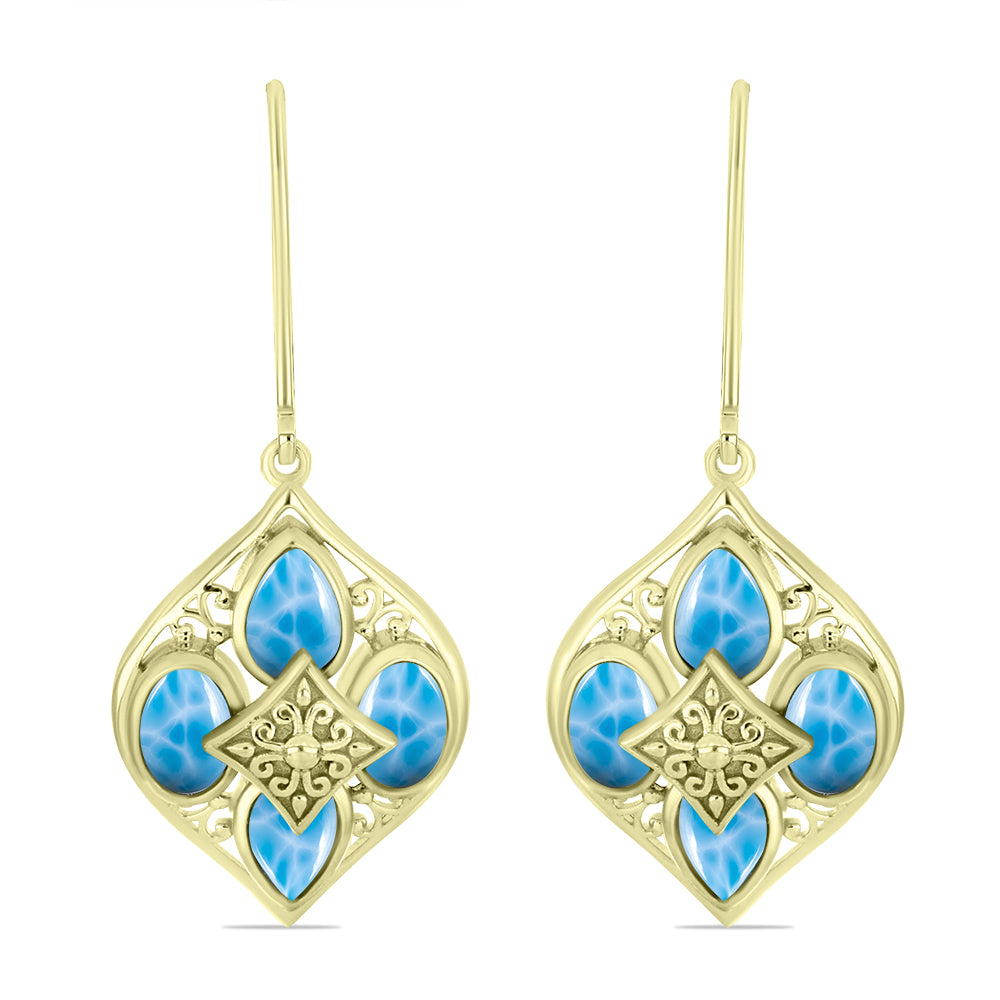 Pendientes de Plata Bañada en Oro con Larimar
