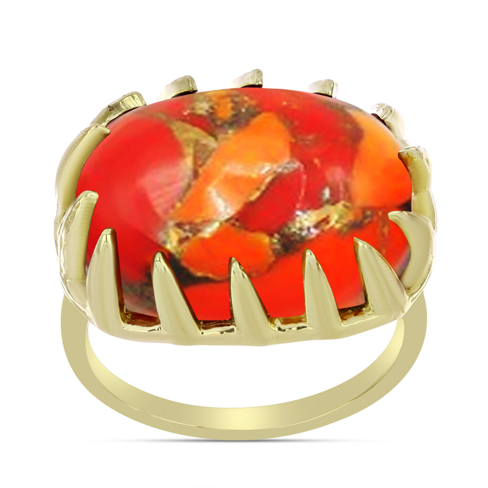 Anillo de Plata Bañada en Oro con Turquesa de Mohave 3 