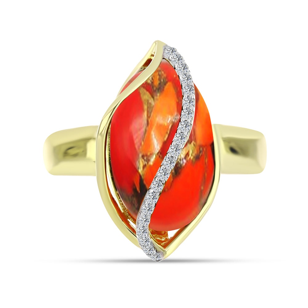 Anillo de Plata Bañada en Oro con Turquesa de Mohave y Topacio Blanco