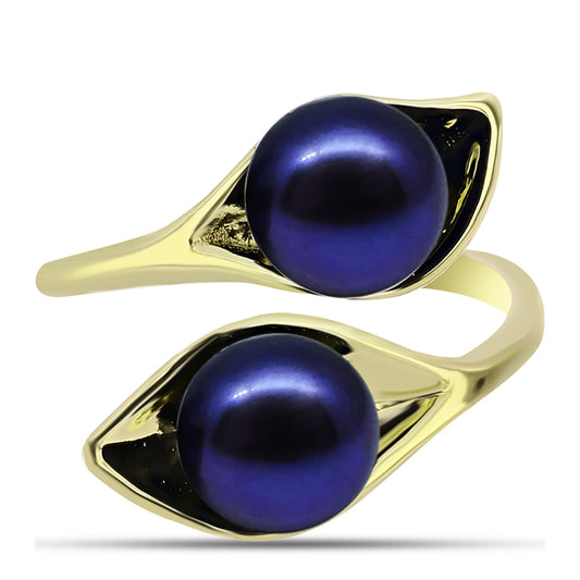 Anillo de Plata Bañada en Oro con Perla Negra de Agua dulce