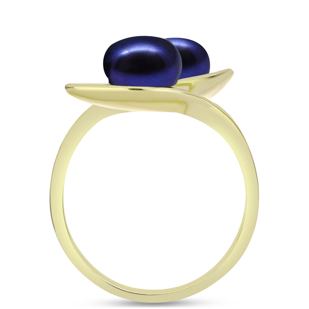 Anillo de Plata Bañada en Oro con Perla Negra de Agua dulce 2 