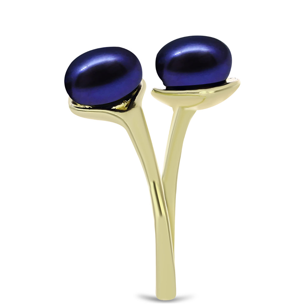 Anillo de Plata Bañada en Oro con Perla Negra de Agua dulce 4 