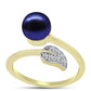 Anillo de Plata Bañada en Oro con Perla Negra de Agua dulce y Topacio Blanco