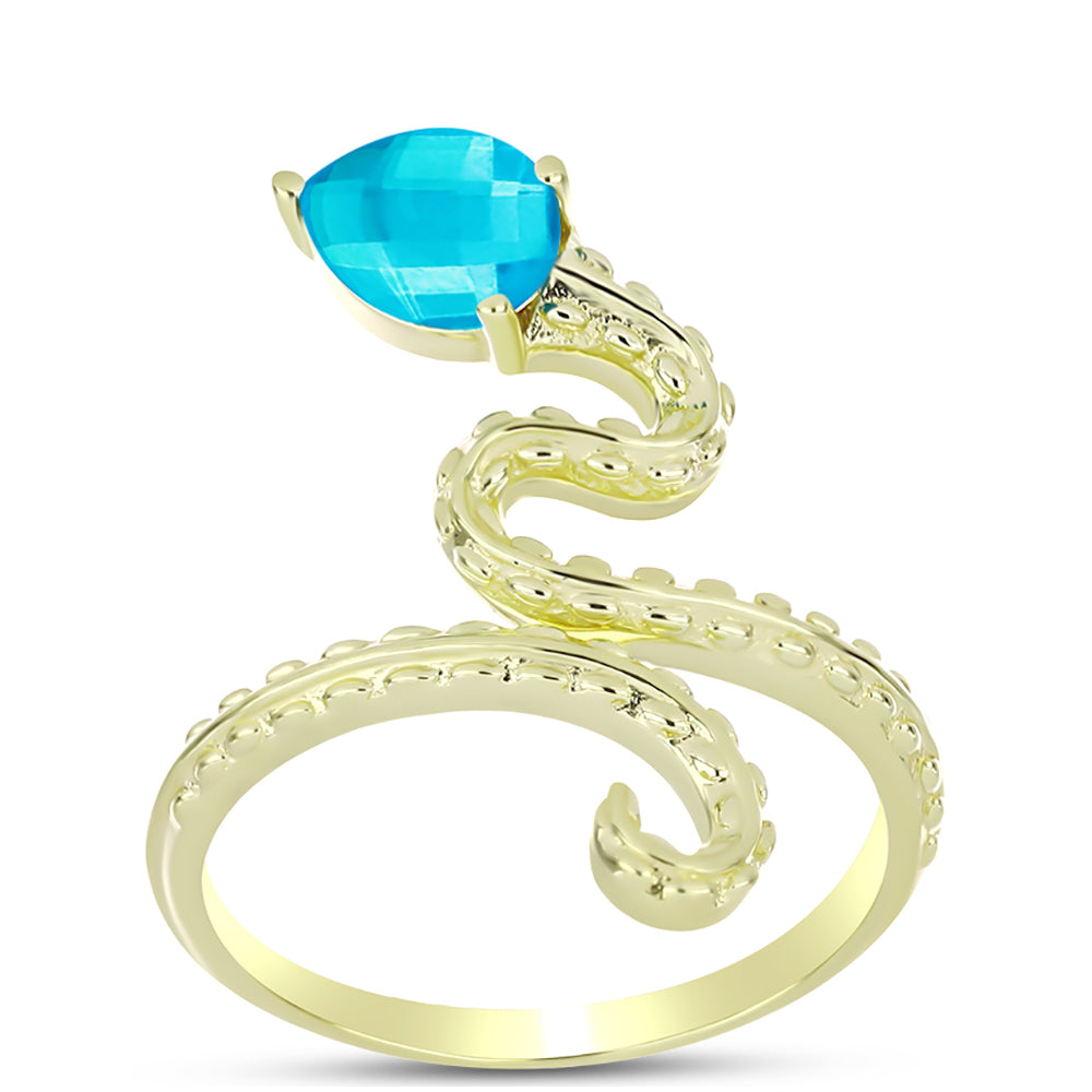Anillo de Plata Bañada en Oro con Jade Azul