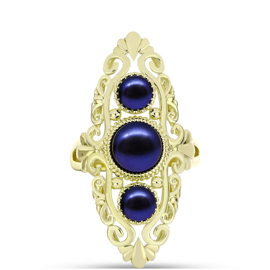 Anillo de Plata Bañada en Oro con Perla Negra de Agua dulce
