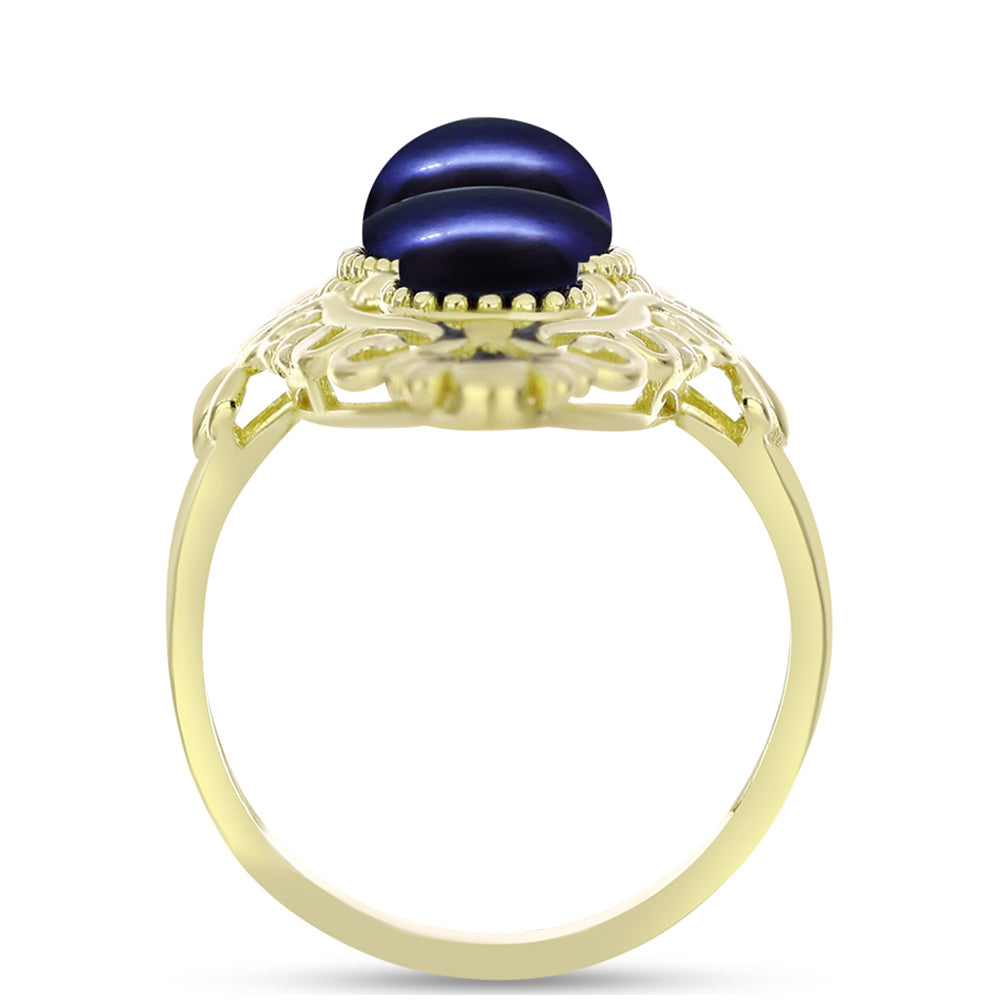 Anillo de Plata Bañada en Oro con Perla Negra de Agua dulce