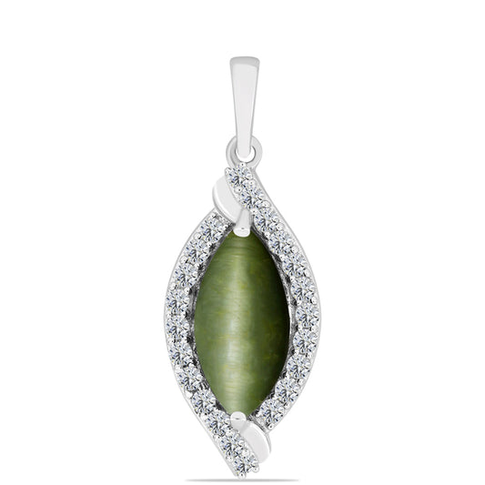Colgante de Plata con Ojo de Gato Verde de Antananarivo y Topacio Blanco