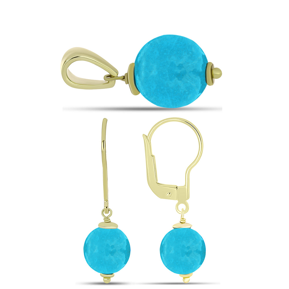 Conjunto de Plata Bañada en Oro con Jade Azul ( Pendientes +Colgante ) 10 