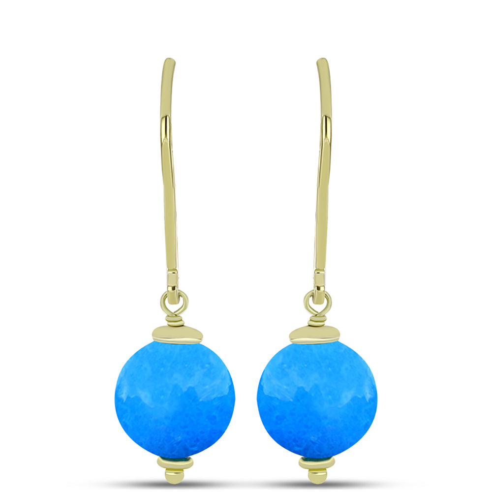 Conjunto de Plata Bañada en Oro con Jade Azul ( Pendientes +Colgante )