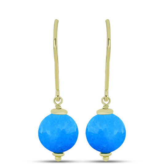 Conjunto de Plata Bañada en Oro con Jade Azul ( Pendientes +Colgante )