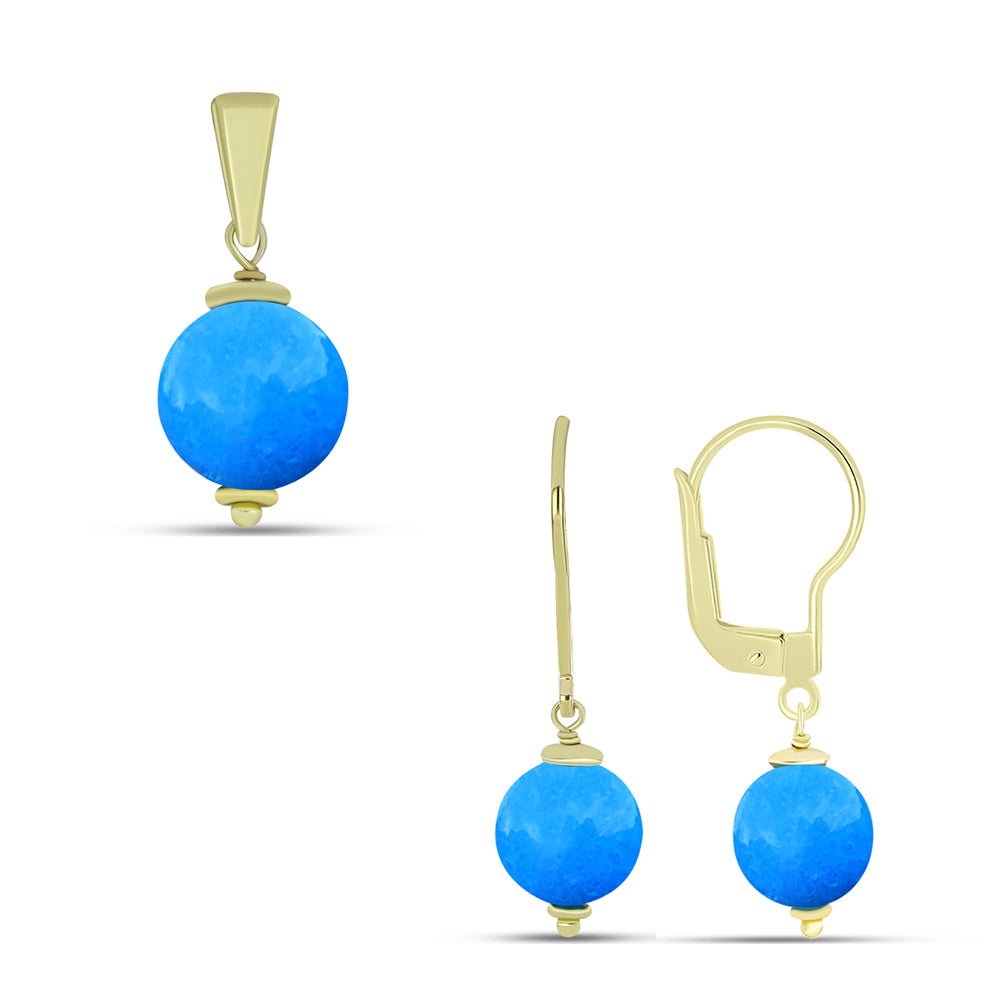 Conjunto de Plata Bañada en Oro con Jade Azul ( Pendientes +Colgante ) 1 
