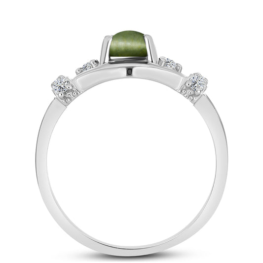 Anillo de Plata con Ojo de Gato Verde de Antananarivo y Topacio Blanco