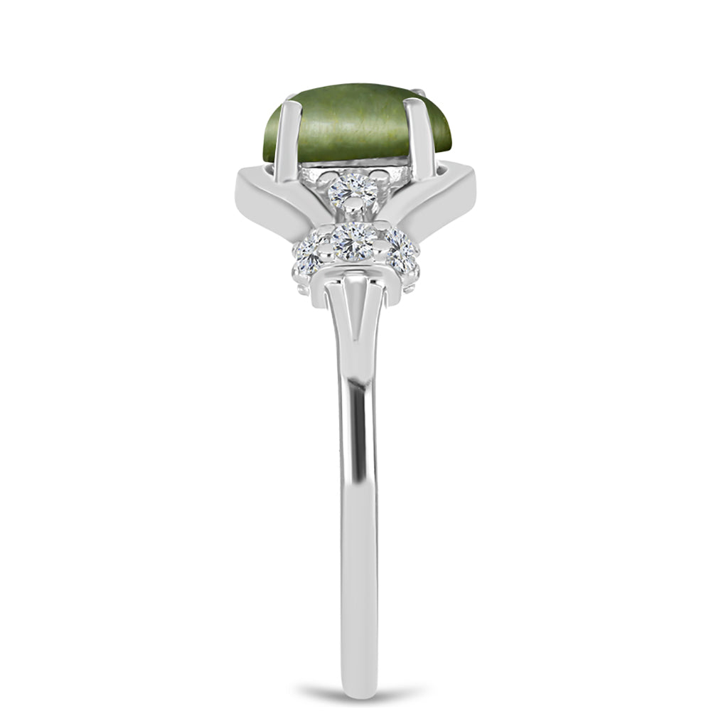 Anillo de Plata con Ojo de Gato Verde de Antananarivo y Topacio Blanco 4 