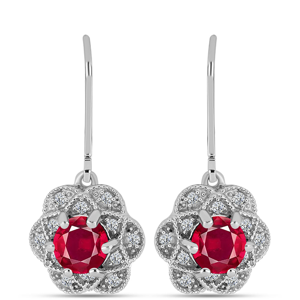 Pendientes de Plata con Rubí de Madagascar y Topacio Blanco