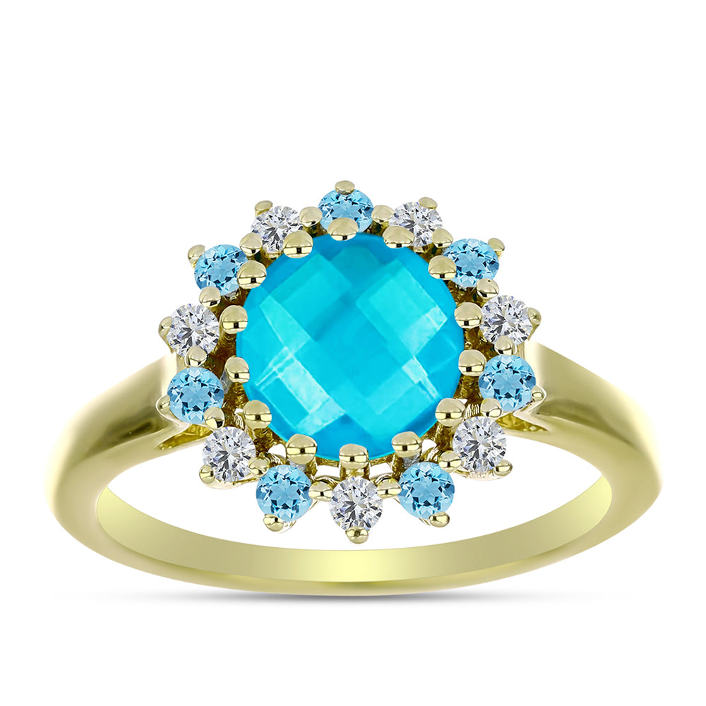 Anillo de Plata Bañada en Oro con Jade Azul