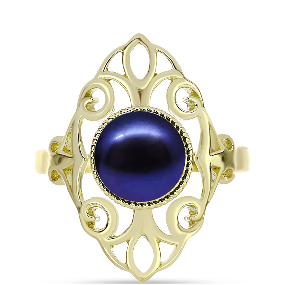 Anillo de Plata Bañada en Oro con Perla Negra de Agua dulce